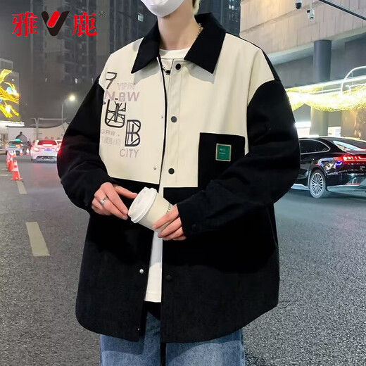 Yalu Spring Jacket Men's Men's Harbor Style Style Chaqueta Hombres Camisa de la calle Top Capered Top Clothing y otoño Outums D687 Color de albaricoque Regular (recomendado 110-135Jin [Jin iguala 0.5 kg])