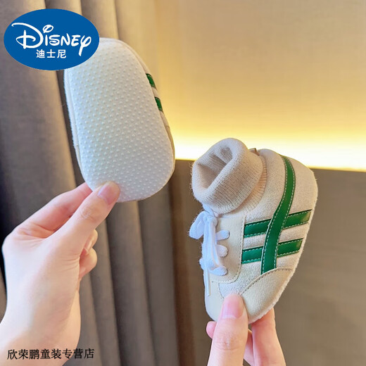 Las nuevas zapatillas y calcetines de Disney, solas suaves de primavera y otoño, 6-9-12 meses, los zapatos para niños para bebés machos y hembras evitan caerse los zapatos de los recién nacidos, la longitud interior verde 12 cm [aproximadamente 6-9 meses]