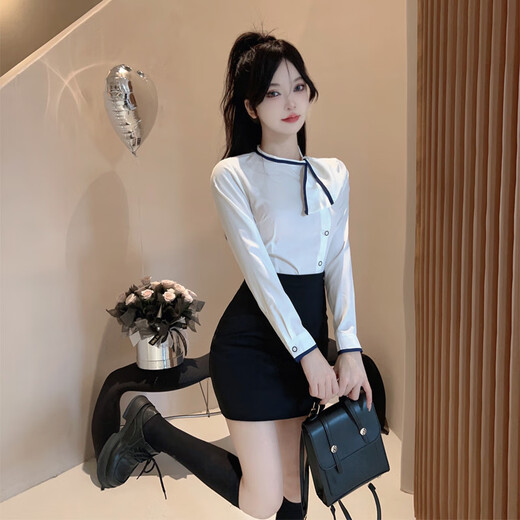 戏狐足浴技师工作服酒店前台白衬衫工装珠宝店美容院职业套装 6172#白色短袖衬衣 S