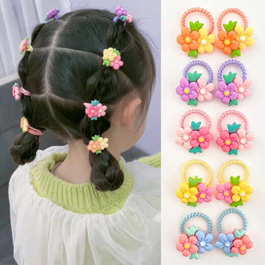 Suyi embroidered baby rubber band for little girls, baby hair rope with small amount of hair, flowers that do not hurt hair, children's hair rope, girls' hair, 10 double-color flowers