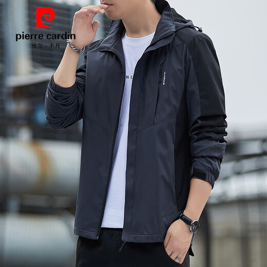 
Pier Cardin four season men's charge jacket thin casual sports fitness jacket hooded style. Clothes young middle-aged outdoor 6629 dark gray XL
