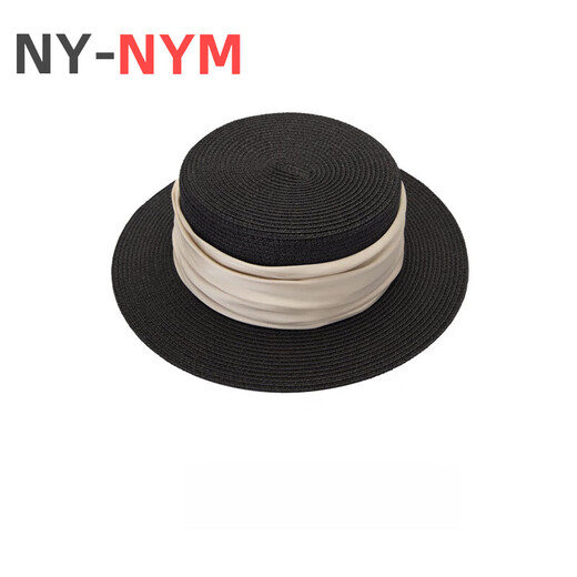 NY-NYM设计师法式绸缎气质礼帽女褶皱织带草帽夏季防晒遮阳帽度假太阳帽 米色-杏色带 M(56-58cm)