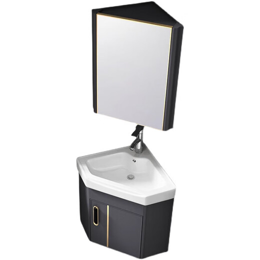 Ai Style One Bathroom Triangular Bathroom Cabinet Combination Space Aluminum Household Washbasin Corner Washstand Simple Small Apartment Corner 37*37 Gentleman Gray Cabinet + Basin + Mirror Cabinet