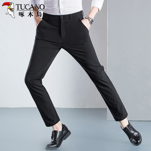 
Woodpecker (TUCANO) casual pants for men summer business fashion versatile breathable suit pants slim long pants men's clothing black 32
