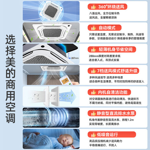 Midea MDV-250W/SN1-8R1P 10 HP one-to-two/three-day ceiling generator for commercial central air conditioning with inverter heating and cooling for shop 6 HP one-to-one/two ceiling generators Embedded 380V 6 HP first-class energy efficiency one-to-two ceiling generators (bare machine does not include installation)