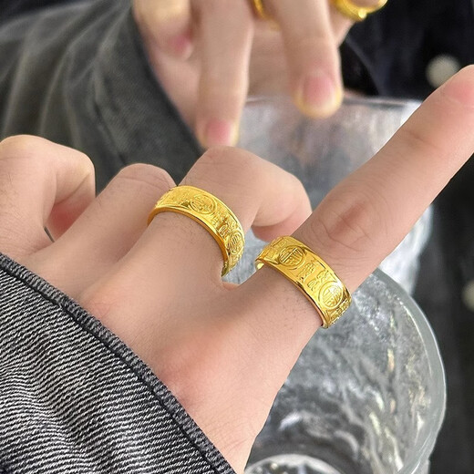 Oein glossy Pfaff live ring men and women same style wide version ring Vietnamese sand gold simulation gold solid non-fading glossy Pfaff live ring