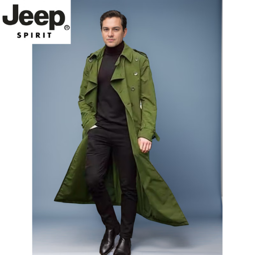 JEEP SPIRIT2025春秋款男款风衣超长款时尚薄款无里布外套过膝风衣男士风衣 卡其色 (无里布) M (140-160斤)