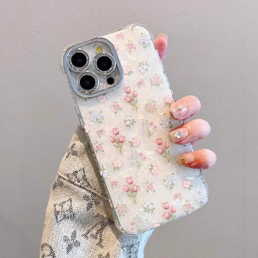 Blue Nizi is suitable for Apple 16pro/max mobile phone case iPhone15promax protective case Apple 13/14pro all inclusive 12/promax anti-fall girl new hard shell 15pro white background *tulip flowers - comes with lens film Apple 16Pro