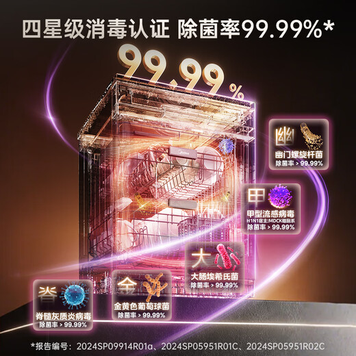 Midea RX600SMax fully embedded dishwasher for home use, fully automatic, 15 sets, large capacity, 105 hot air drying, four-star independent disinfection, first-level water efficiency, national subsidy, obsidian black, large 15 sets, frequency conversion, ultra-clean energy saving