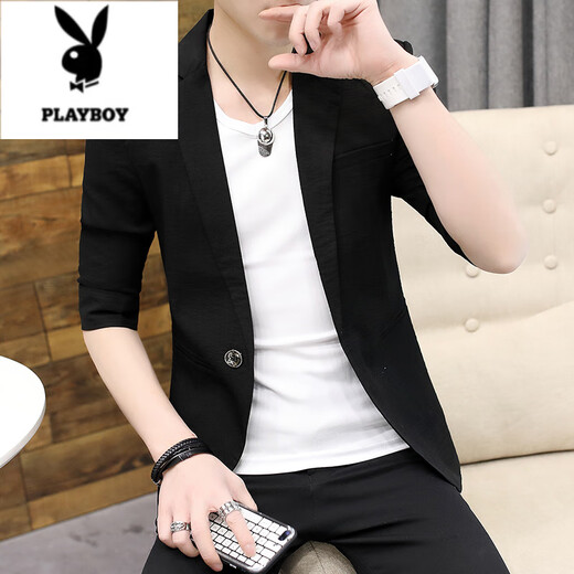 Playboy Summer New Anzug junger Männer Kubikärmel Casual Mid-Sleeve Jacke Sommer Koreaner schlanker Ärmel-Anzug Trend 835 Green (Mid-Sleeve-Anzug) 3xl 150-162jin [Jin entspricht 0,5 kg]
