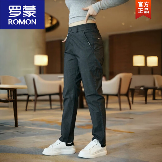 Romon Men's Casual Pants 2025 printemps et automne Nouvelle affaires droites en vrac papa porte un pantalon long à la mode # 838 Black and Grey régulier 28 (90-105jin [Jin est égal à 0,5 kg] subvention)