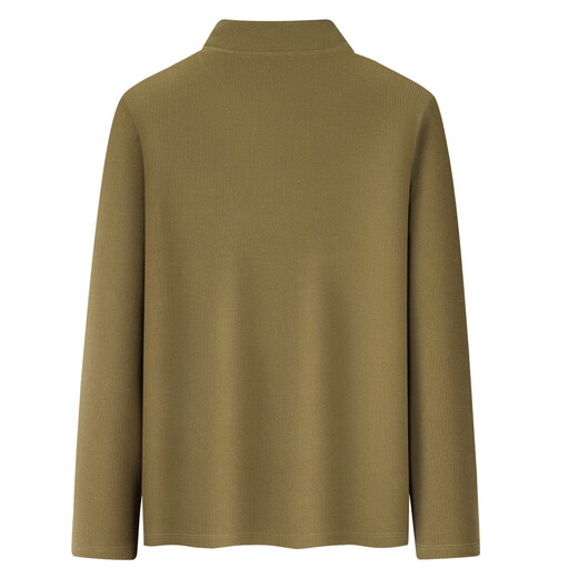 Shanshan [7A Antibakteriell] Langarmed T-Shirt Herren Spring- und Herbst Waffel Elastic Semi Reißverschluss Atmungsfreie hautfreundliche Business Casual Top Olive Green L 175/92A