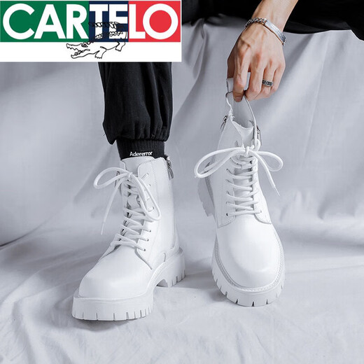 
CARTELO men's shoes white Martin boots men's 2025 spring and autumn high-top climax shoes retro men's thick-soled leather work boots black 3524 height-enhancing model 39
