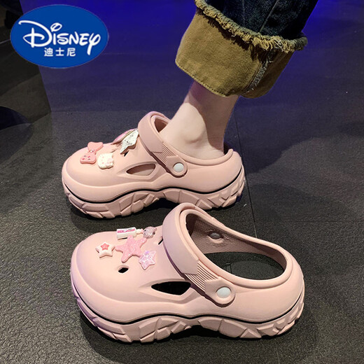 Disney (Disney) Детские тапочки девочки Лето 2025 Новые девочки домашние туфли пещеры Большие детские модные мягкие подошвы против пляжа Sandals Pink 35