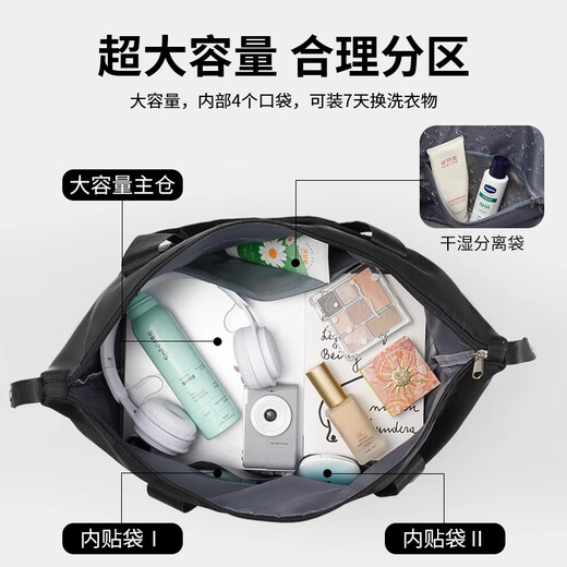 Tang Shi Down Bag Bag Travel Bag Luz de viaje para mujeres Plegable Bolsa de equipaje a mano fuerte y duradera Black [expandible de tres capas + rueda universal silenciosa] 65L