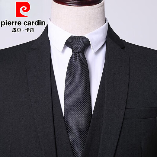 皮尔卡丹（pierre cardin）西服套装男士商务修身职业正装小西装男伴郎服装新郎结婚礼服外套 黑色双扣【西服+西裤+马甲+衬衫+领带+礼盒装】 3XL 185【适合145-160斤】
