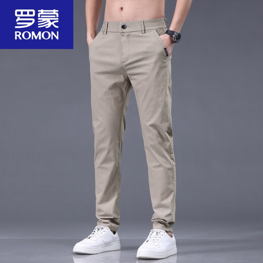 罗蒙（ROMON）天丝裤子男2025春夏新款宽松直筒商务弹力潮流休闲长裤男 T-838灰色 28 (80-斤)
