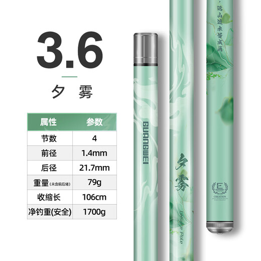 Guangwei Fishing Rod Xiwutai Fishing Rod Ultralight Super Hard Carbon Fishing Rod Fishing Tackle Supplies Fishing Hand Rod 3.6m