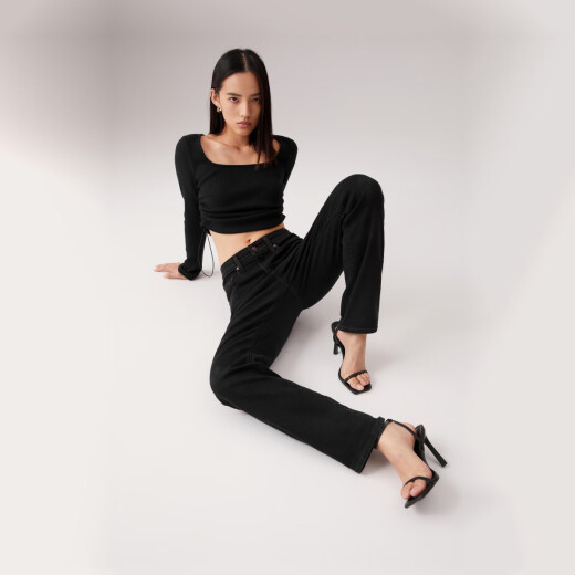 Levi's李维斯女士724高腰修身直筒美式简约复古cleanfit牛仔裤 黑色 25 (28)