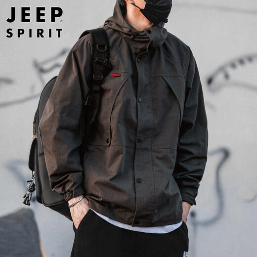 JEEP SPIRIT Jeep jacket men's autumn and winter Korean style top loose hooded assault jacket men's gray 2XL