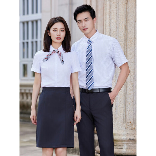 Zimeiqiao People's Bank of China Business Clothing Shirtwear Workwear Men and Women Spring and Automne New Striped Striped Short à manches courtes personnalisées 698 CHIRTS CHIRT