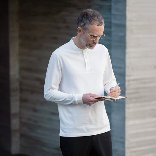 CARE OF LORD Artist Series Spring and Autumn Men's Henley Collar Long Sleeve T-Shirt Casual Bottoming Shirt 268601 Black L