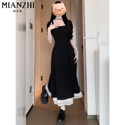 
Cotton Hepburn style black French short-sleeved dress for women in summer new style slim Guangzhou thirteen-row gentle style long skirt black long style [1595 high quality 29.5] XL 115-130Jin [Jin equals 0.5 kg]