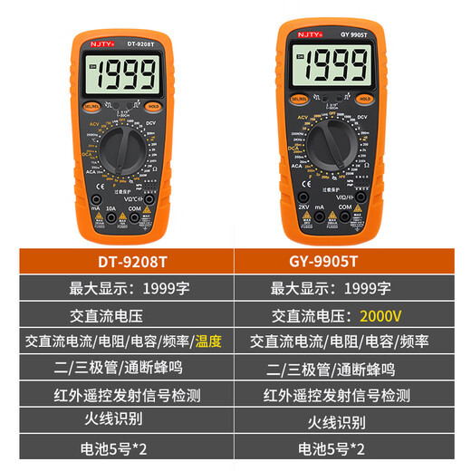 KIVIKEY2KV high-voltage mine digital display anti-burn universal meter high-precision digital multimeter multifunctional 9905T9208 GY-9905T standard (2000V high voltage) installation cloth bag
