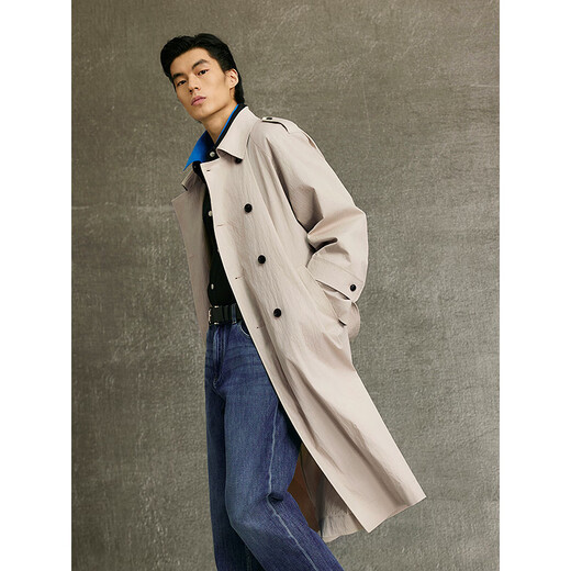 GXG Men's Light Khaki Raglan Sleeve Double-breasted Long Fashion Windbreaker 25th Spring New Arrival G25X081003 Light Khaki M