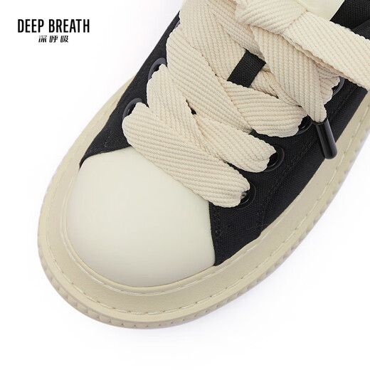 DEEP BREATH深呼吸女鞋轻便低帮绑带休闲舒适帆布面包鞋AX12244 黑米 34
