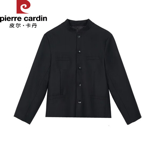 Pierre Cardin Spring and Autumn New Chinese Style Chinese Tunic Jacket Men's Style Handsome Stand-up Collar Short Shoulder Pad Suit Black Jacket XL
