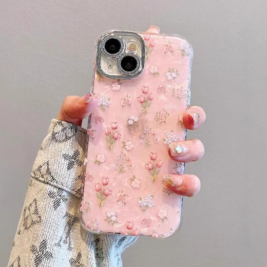 Blue Nizi is suitable for Apple 16pro/max mobile phone case iPhone15promax protective case Apple 13/14pro all inclusive 12/promax anti-fall girl new hard shell 15pro white background *tulip flowers - comes with lens film Apple 16Pro