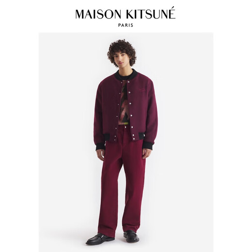 Maison Kitsune Männer und Frauen gleicher Stil Herbst und Winter Zhenli Handschrift Serie Wolle Blend Casual Jacket P677 [Encore Red] M