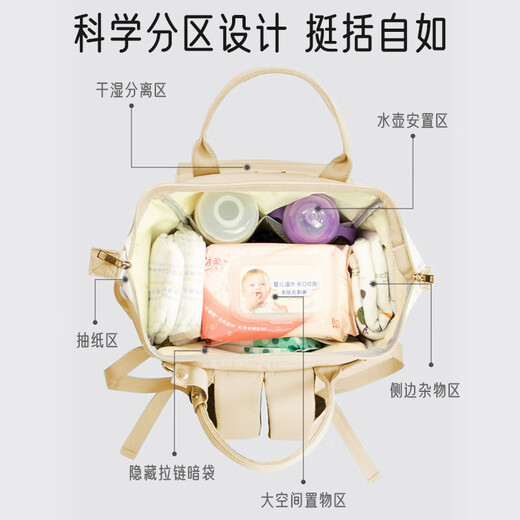 爱宝适妈咪包双肩包多功能背奶包大容量外出轻便母婴包奶爸包卡其布M400