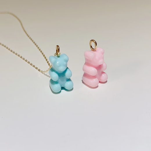 Yuki Satomaru-sama Korean 14K gold necklace cute multi-color versatile candy gummy bear pendant accessories (spring buckle)