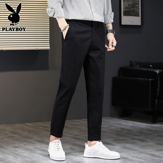 Playboy (Playboy) Casual Hosen Herren kleine Hosen 2025 Frühling neuer Trend Baumwolle schlanke Füße Hosen Männer 1502 Schwarz [Kronenhose] 30 [116-120jin [Jin gleich 0,5 kg]]