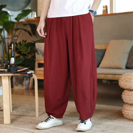 Xianyu chinesischer Stil Baumwolle und Leinenhosen Männer Lose große Lanternhose Casual Leinen Weitbein Harem Hosen Loose Summer Navy Blue L 120-135jin [Jin gleich 0,5 kg]