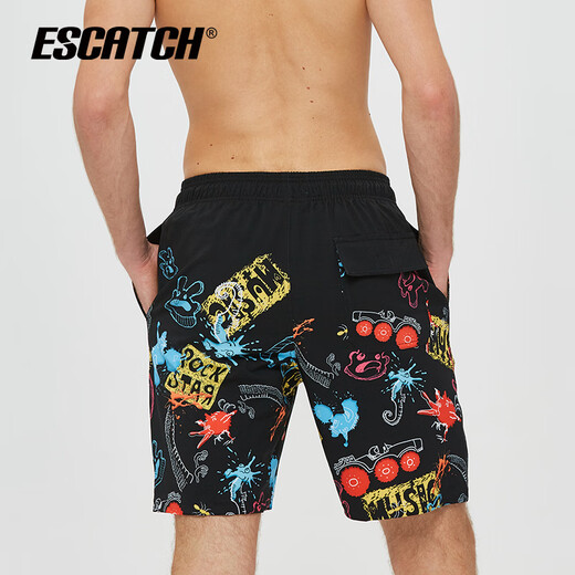 ESCATCH summer men's shorts five-point beach pants men's trendy brand quick-drying can be entered into the water loose seaside resort hot spring swimming trunks ES7 gray leaves (triangular lining) M