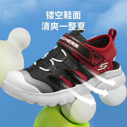 Skechers Skechers children's toe sandals boys' shoes summer lightweight non-slip boys' big head beach shoes 406511L black/red/BKRD 32