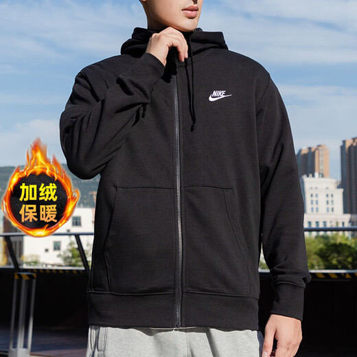 Nike (NIKE) men's clothing 2025 spring new sportswear outdoor fashion casual jacket warm plush jacket black/knit/plus plush M