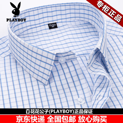 花花公子（PLAYBOY）男士高端长袖衬衫春秋季新款商务休闲翻领条纹透气舒适衬衣上衣 DX6623 常规 38 165cm 体重约100-120斤