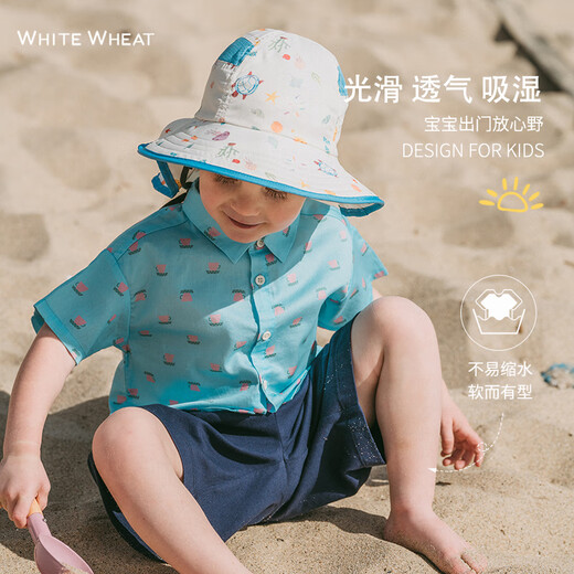 White wheat children's summer clothes 2024 new shirts for men and women baby casual pure cotton style short-sleeved floral shirt blue 80 80cm