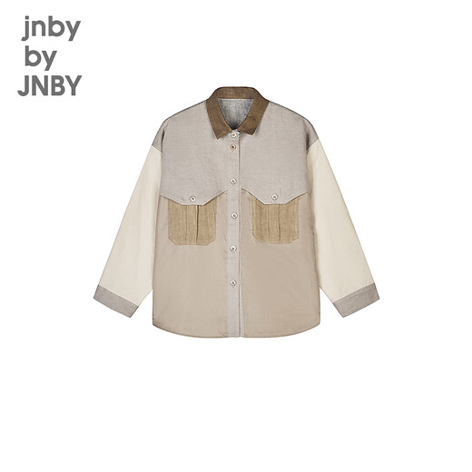 Jnby by JNBY Jiangnan Buyi children's clothing cotton and linen twill shirt loose H-shaped splicing long-sleeved spring boys and girls 1P2210460 053/light gray 160 cm