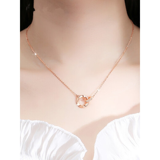 Guanpu Pavilion Fat Donglai's same style pt950 platinum double ring necklace French Mobius gold clavicle chain for Valentine's Day for girlfriend, women's model, platinum + certificate + gift box