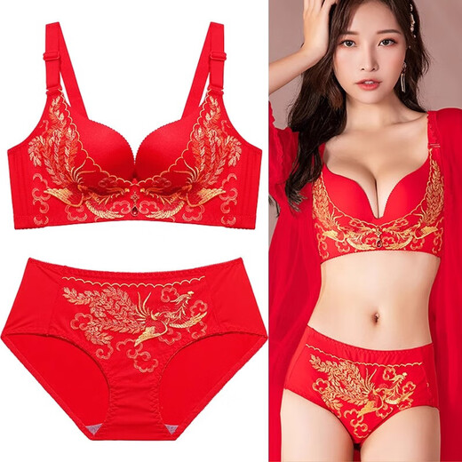 Victoria Palace Ben Ming Nian Underwear Bra Sexy Wireless Bra Push Up Side Breast Bra Sexy Lace Underwear Big Red Big Phoenix 80A 36A= Medium Thick