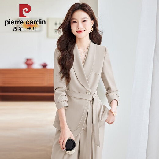 皮尔卡丹杏色感西装套装女春秋2025新款小个子气质职业装女士西服外套 6625杏背心 M