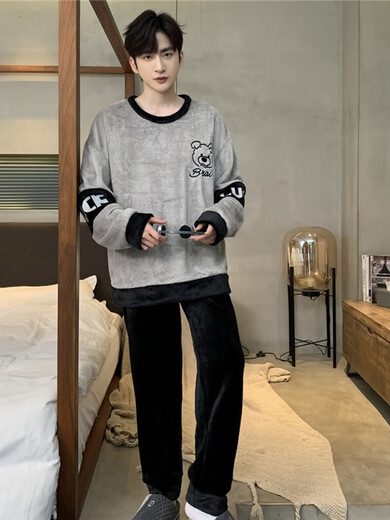 
Pajamas men's autumn and winter flannel thickened warm round neck cartoon students among young people loose men's home clothes WYEX3890 3XL (recommended 155-175Jin [Jin equals 0.5 kg]) All size