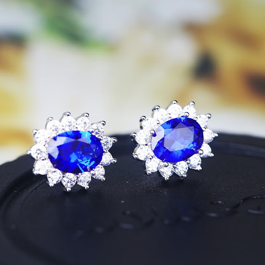Shien Sapphire 925 sterling silver earrings plated with 18K gold Princess Diana style diamond royal blue tanzanite oval earrings for women