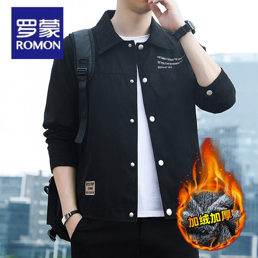
ROMON 2025 new men's lapel jacket retro jacket thin shirt suede spring and autumn gown youth clothes [Autumn style] K12806 black [Quality guarantee] M