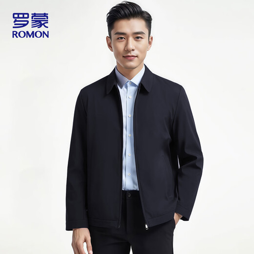Romon Jacke Herrengeschäft Casual Lapel Hall Style Top Kader Executive Jacke mittleren und älteren Menschen tragen JK36 Navy Blue X.